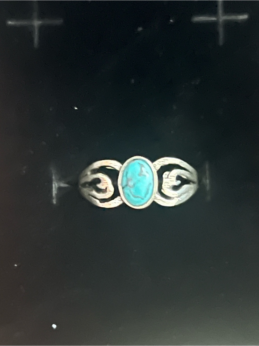 925 Sterling Silver Turquoise Oval Ring Size 7 Artisan Scroll Design